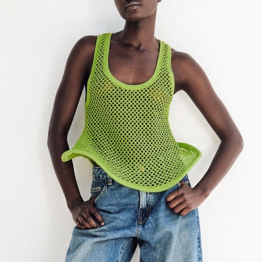 Wavy Hem Mesh Tank Top